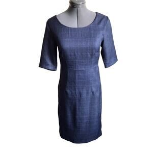 Mikarose XS Navy Blue Merida Plaid Knee Length Dress Career Teacher Modest NWT